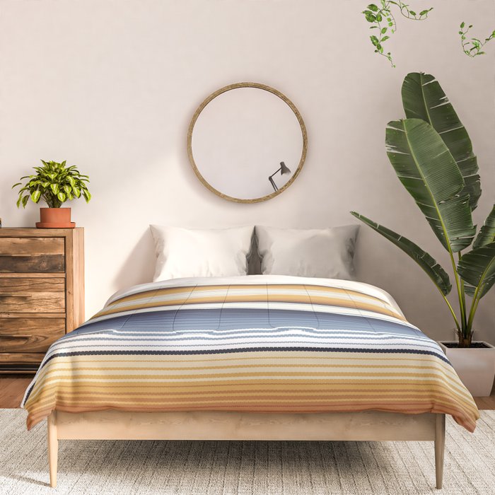 Indigo Blue, Amber Brown and Navajo White Southwest Serape Blanket Stripes Comforter Gallery Image 3