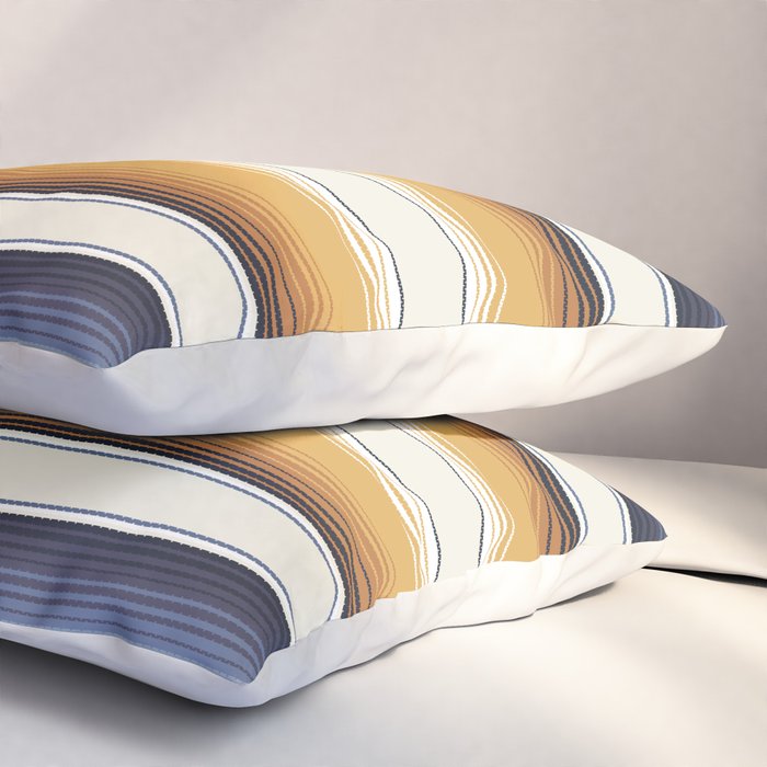 Indigo Blue, Amber Brown and Navajo White Southwest Serape Blanket Stripes Pillow Sham Gallery Image 3