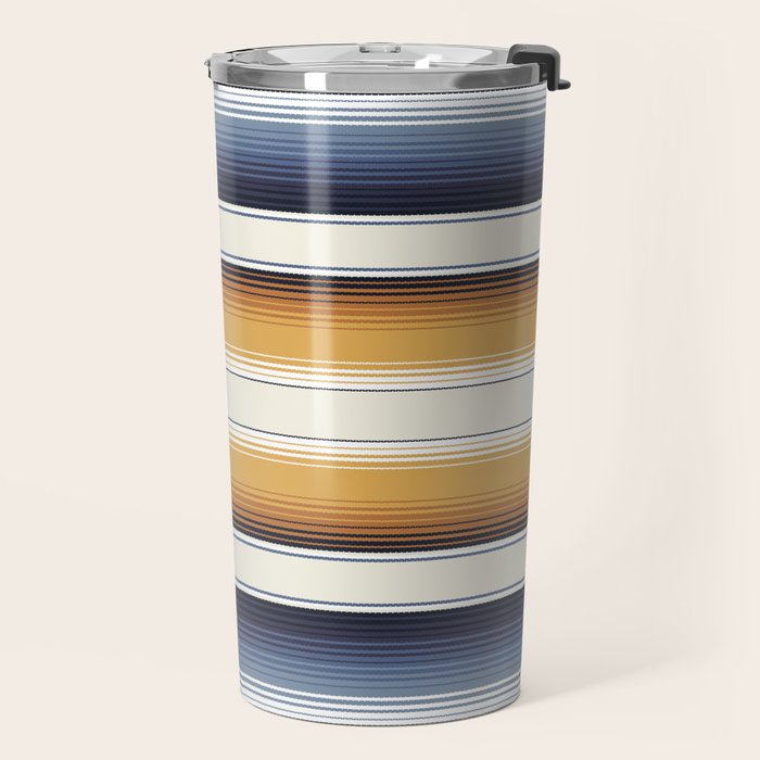 Indigo Blue, Amber Brown and Navajo White Southwest Serape Blanket Stripes Travel Mug Gallery Image 2