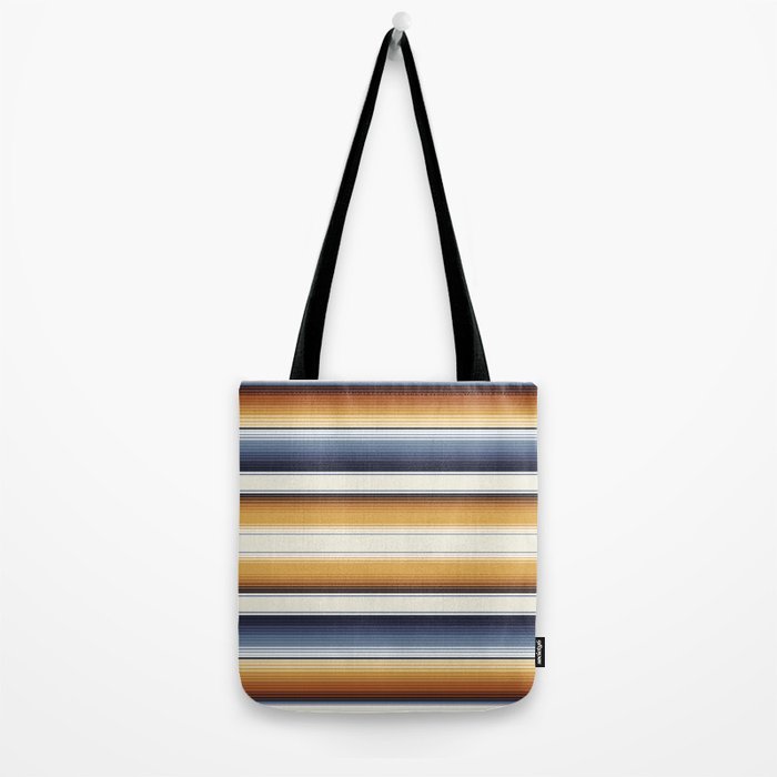 Indigo Blue, Amber Brown and Navajo White Southwest Serape Blanket Stripes Tote Bag Gallery Image 2