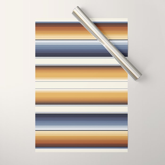 Indigo Blue, Amber Brown and Navajo White Southwest Serape Blanket Stripes Wrapping Paper Gallery Image 1