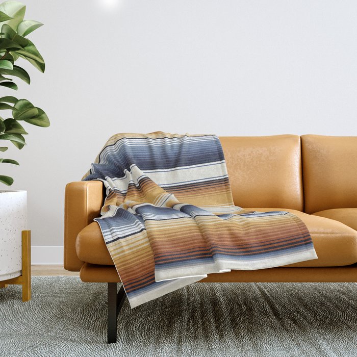 Indigo Blue, Amber Brown and Navajo White Southwest Serape Blanket Stripes Throw Blanket Gallery Image 1