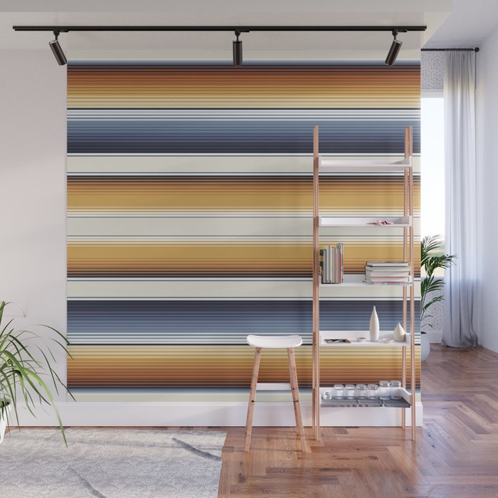 Indigo Blue, Amber Brown and Navajo White Southwest Serape Blanket Stripes Wall Mural Gallery Image 1