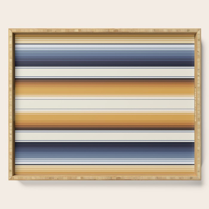 Indigo Blue, Amber Brown and Navajo White Southwest Serape Blanket Stripes Serving Tray Gallery Image 1