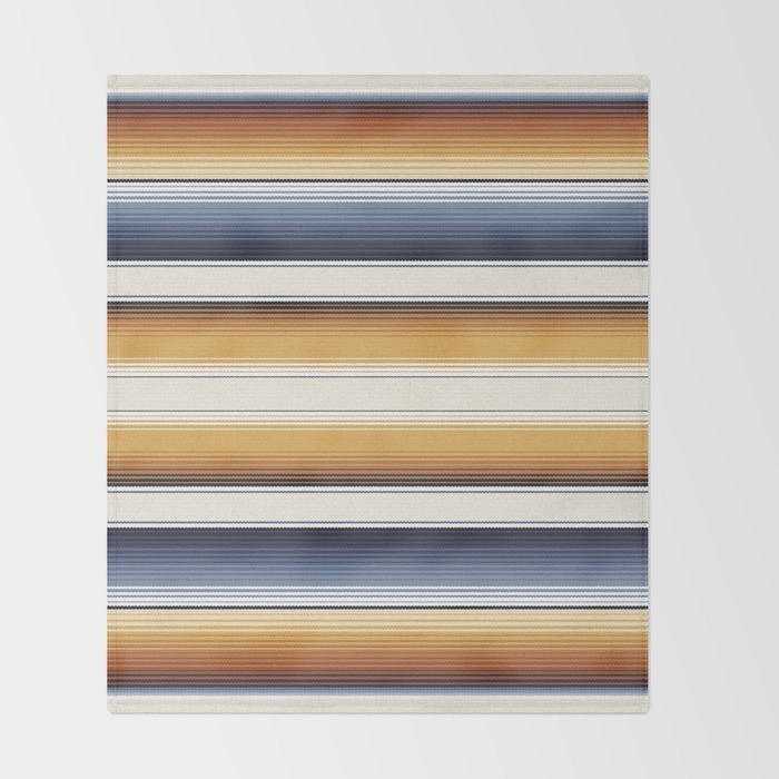 Indigo Blue, Amber Brown and Navajo White Southwest Serape Blanket Stripes Throw Blanket Gallery Image 2