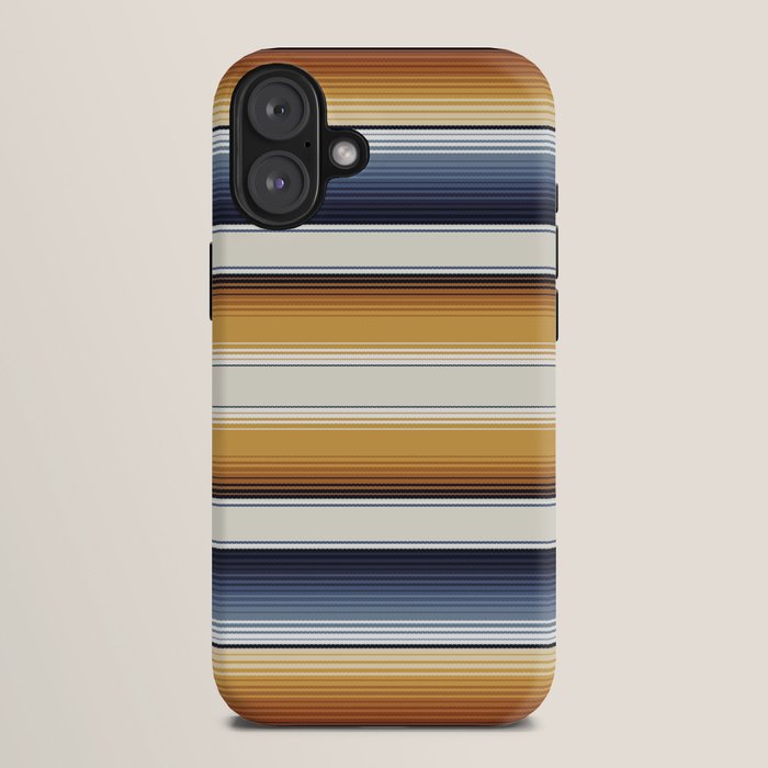 Indigo Blue, Amber Brown and Navajo White Southwest Serape Blanket Stripes iPhone Case Gallery Image 10
