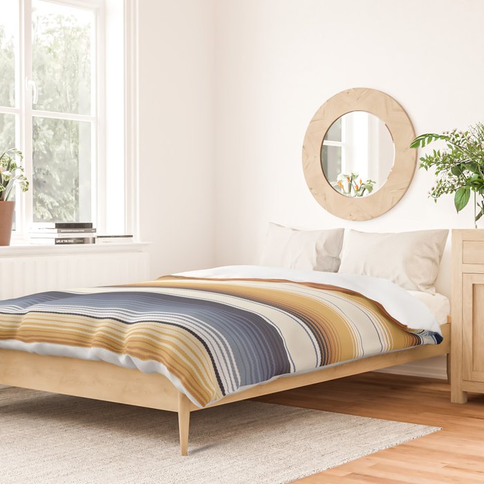 Indigo Blue, Amber Brown and Navajo White Southwest Serape Blanket Stripes Duvet Cover Gallery Image 2