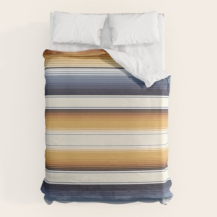 Indigo Blue, Amber Brown and Navajo White Southwest Serape Blanket Stripes Duvet Cover Gallery Image 1