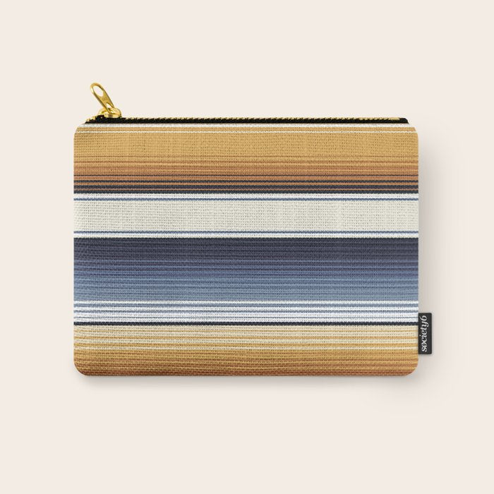 Indigo Blue, Amber Brown and Navajo White Southwest Serape Blanket Stripes Carry All Pouch Gallery Image 1