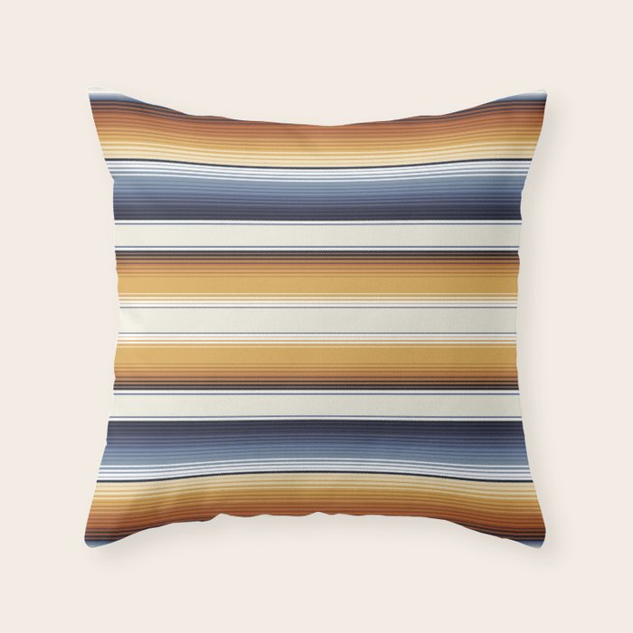 Indigo Blue, Amber Brown and Navajo White Southwest Serape Blanket Stripes Throw Pillow Gallery Image 1
