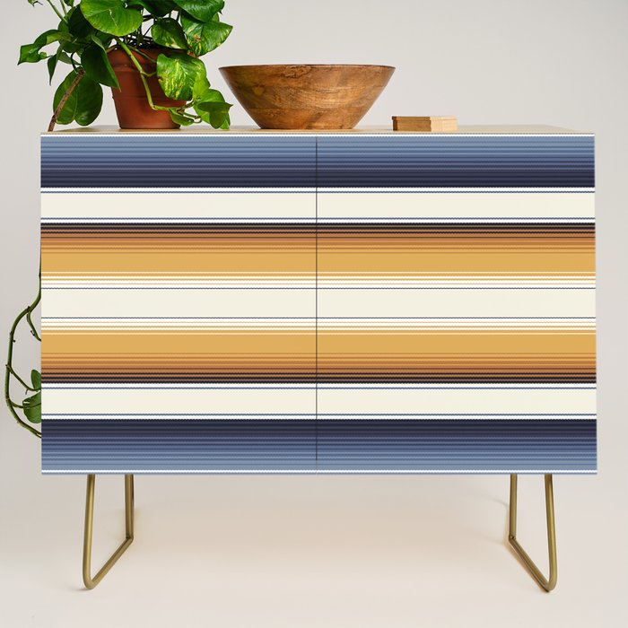 Indigo Blue, Amber Brown and Navajo White Southwest Serape Blanket Stripes Credenza Gallery Image 1