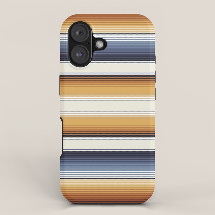 Indigo Blue, Amber Brown and Navajo White Southwest Serape Blanket Stripes iPhone Case Gallery Image 1