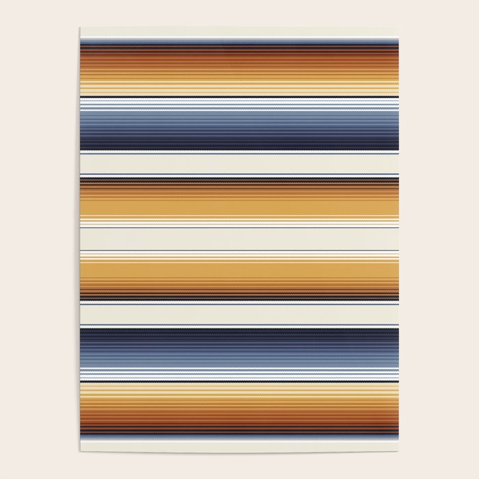 Indigo Blue, Amber Brown and Navajo White Southwest Serape Blanket Stripes Poster Gallery Image 4