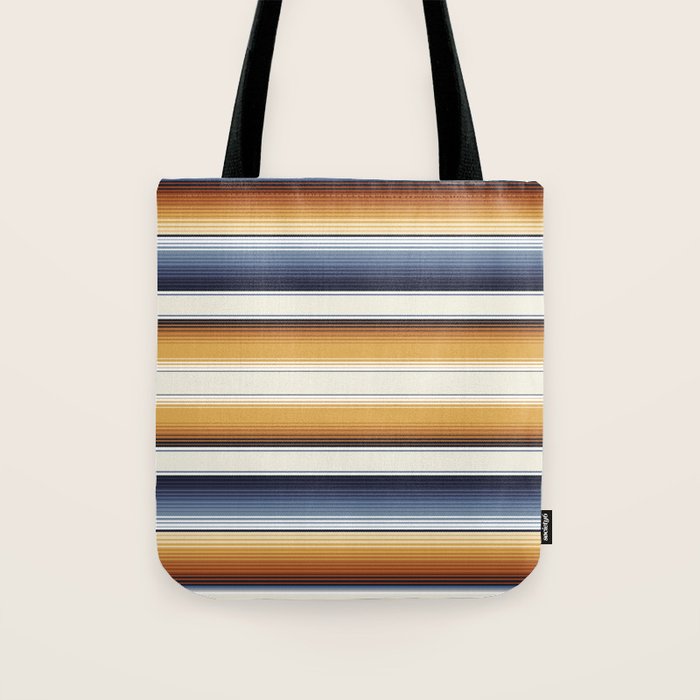 Indigo Blue, Amber Brown and Navajo White Southwest Serape Blanket Stripes Tote Bag Gallery Image 1