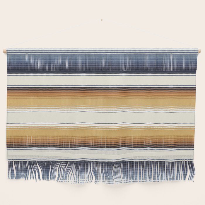 Indigo Blue, Amber Brown and Navajo White Southwest Serape Blanket Stripes Wall Hanging Gallery Image 1