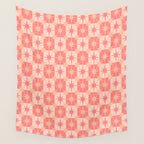 Mid Century Modern Atomic Stars Retro Checkered Starburst Pattern in Blush Pink Wall Tapestry Gallery Image 4