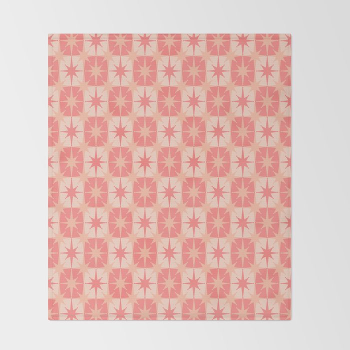 Mid Century Modern Atomic Stars Retro Checkered Starburst Pattern in Blush Pink Throw Blanket Gallery Image 2