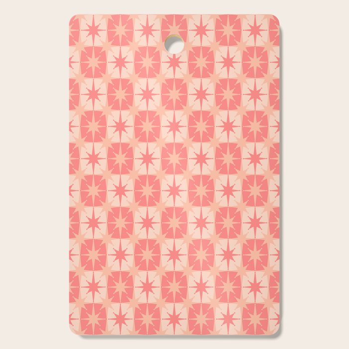 Mid Century Modern Atomic Stars Retro Checkered Starburst Pattern in Blush Pink Cutting Board Gallery Image 1