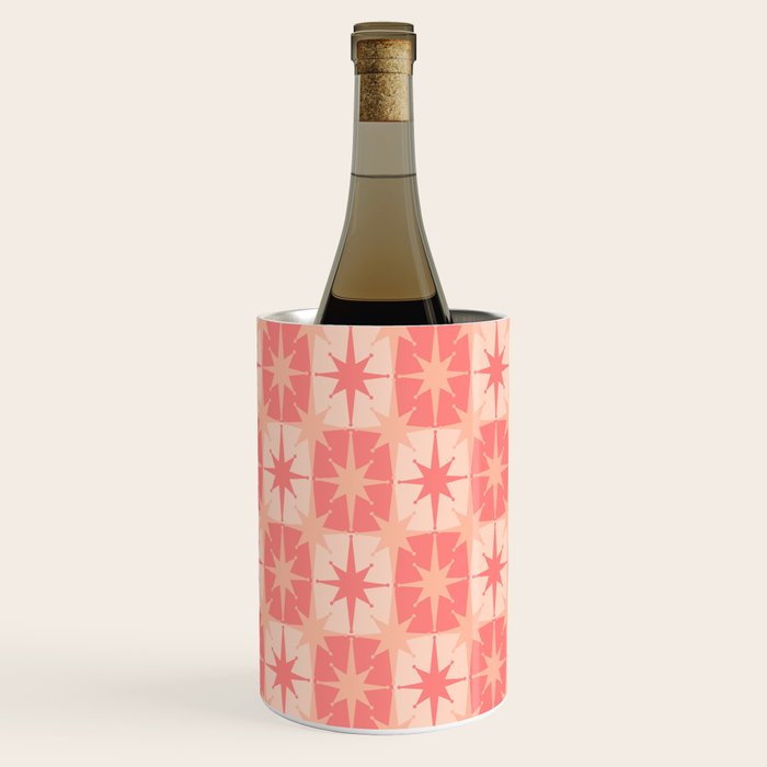 Mid Century Modern Atomic Stars Retro Checkered Starburst Pattern in Blush Pink Wine Chiller Gallery Image 3