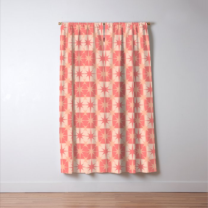 Mid Century Modern Atomic Stars Retro Checkered Starburst Pattern in Blush Pink Window Curtain Gallery Image 3