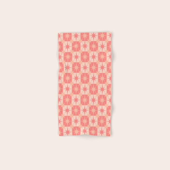 Mid Century Modern Atomic Stars Retro Checkered Starburst Pattern in Blush Pink Bath Towel Gallery Image 1