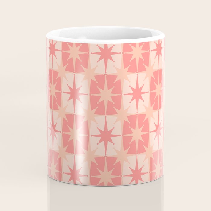 Mid Century Modern Atomic Stars Retro Checkered Starburst Pattern in Blush Pink Coffee Mug Gallery Image 4
