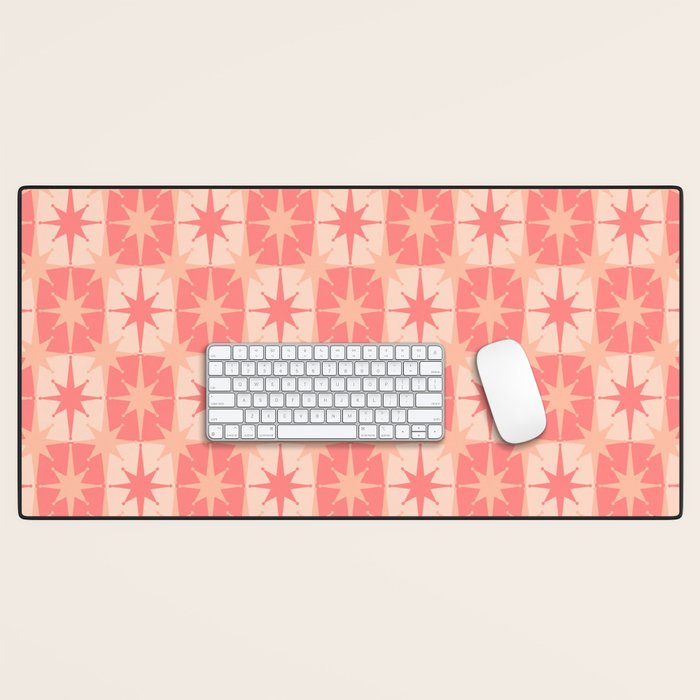 Mid Century Modern Atomic Stars Retro Checkered Starburst Pattern in Blush Pink Desk Mat Gallery Image 1
