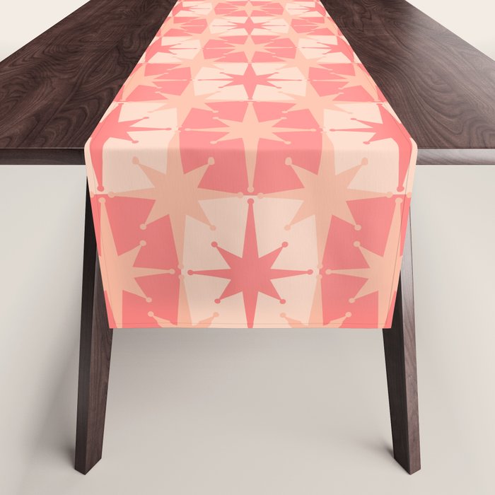 Mid Century Modern Atomic Stars Retro Checkered Starburst Pattern in Blush Pink Table Runner Gallery Image 1