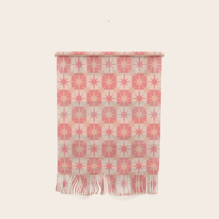 Mid Century Modern Atomic Stars Retro Checkered Starburst Pattern in Blush Pink Wall Hanging Gallery Image 1