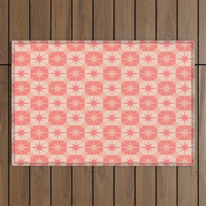 Mid Century Modern Atomic Stars Retro Checkered Starburst Pattern in Blush Pink Outdoor Rug Gallery Image 1