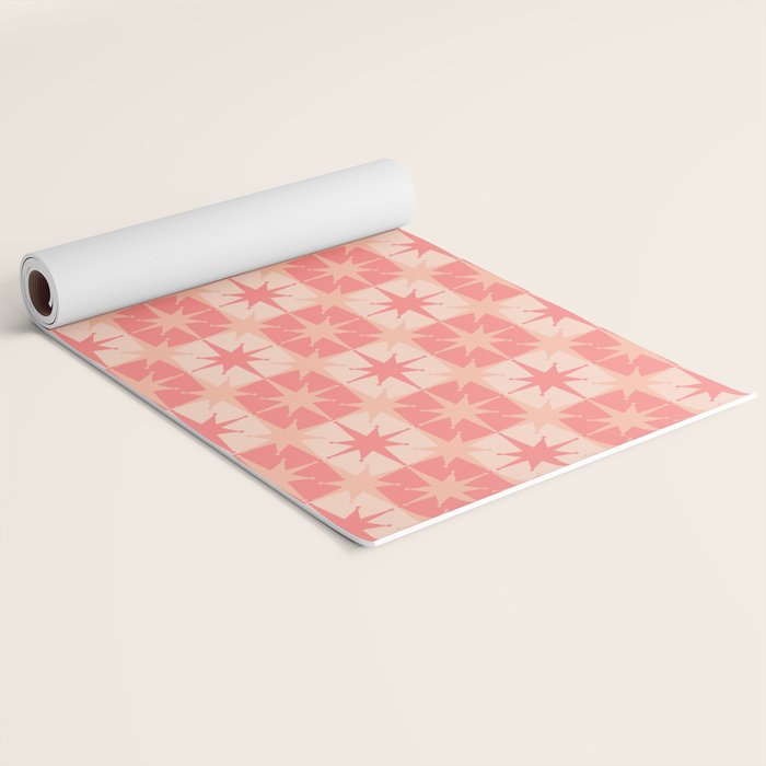 Mid Century Modern Atomic Stars Retro Checkered Starburst Pattern in Blush Pink Yoga Mat Gallery Image 2