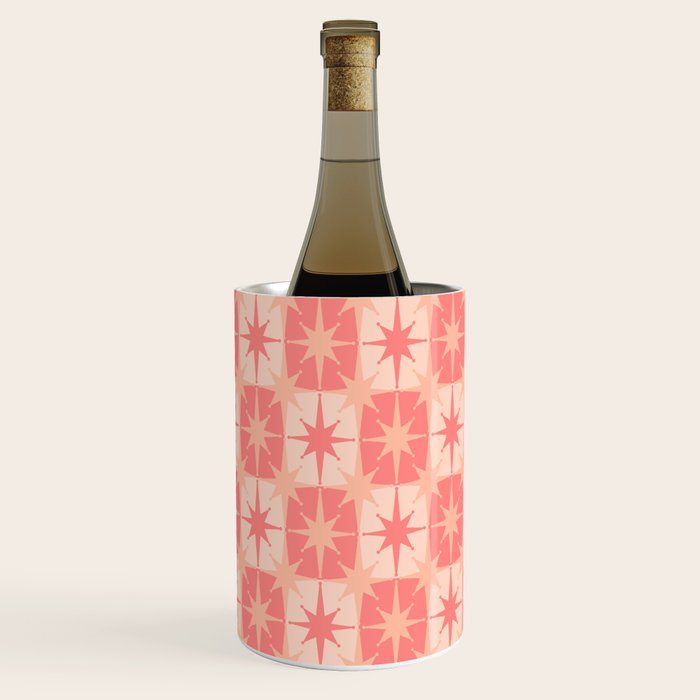 Mid Century Modern Atomic Stars Retro Checkered Starburst Pattern in Blush Pink Wine Chiller Gallery Image 2