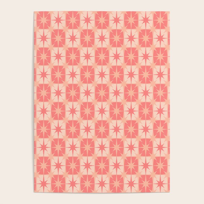 Mid Century Modern Atomic Stars Retro Checkered Starburst Pattern in Blush Pink Poster Gallery Image 1