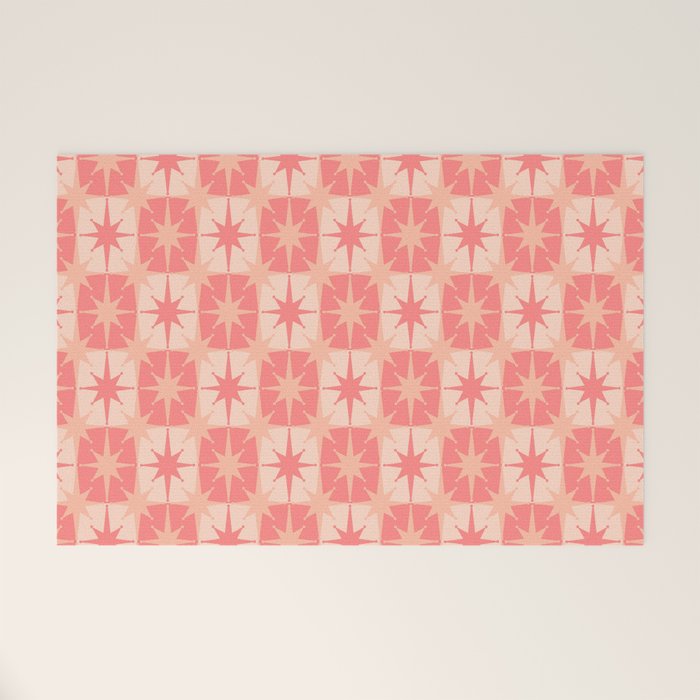 Mid Century Modern Atomic Stars Retro Checkered Starburst Pattern in Blush Pink Welcome Mat Gallery Image 1