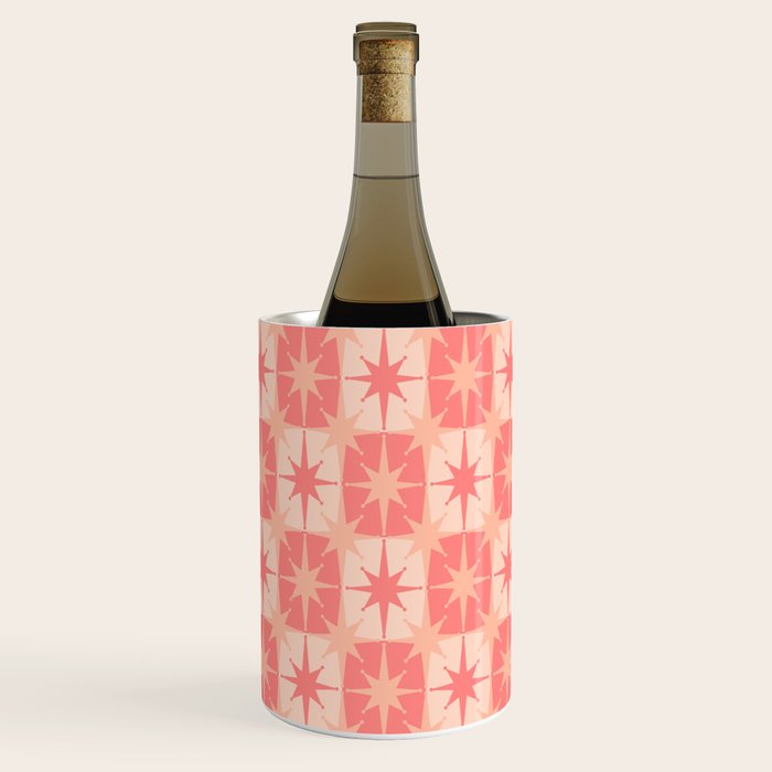 Mid Century Modern Atomic Stars Retro Checkered Starburst Pattern in Blush Pink Wine Chiller Gallery Image 1