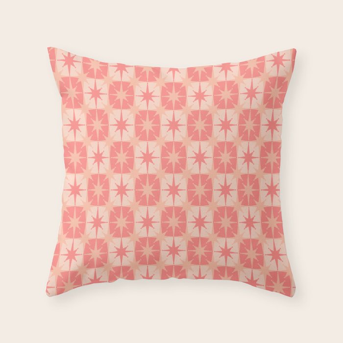 Mid Century Modern Atomic Stars Retro Checkered Starburst Pattern in Blush Pink Throw Pillow Gallery Image 1