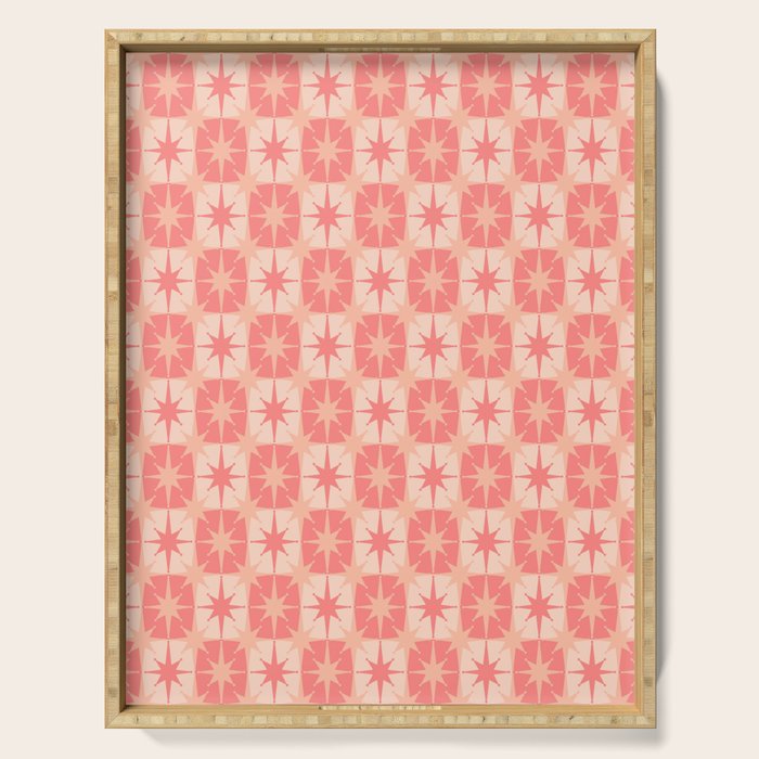Mid Century Modern Atomic Stars Retro Checkered Starburst Pattern in Blush Pink Serving Tray Gallery Image 1