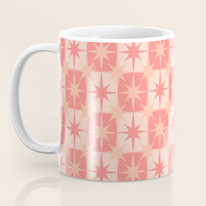 Mid Century Modern Atomic Stars Retro Checkered Starburst Pattern in Blush Pink Coffee Mug Gallery Image 3