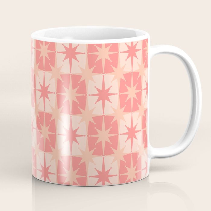 Mid Century Modern Atomic Stars Retro Checkered Starburst Pattern in Blush Pink Coffee Mug Gallery Image 1