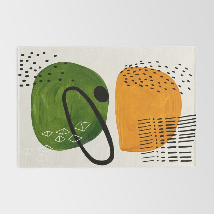 Mid Century Modern Abstract Colorful Art Patterns Olive Green Yellow Ochre Orbit Geometric Objects Rug Gallery Image 2