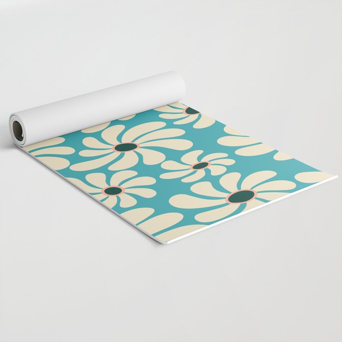 Retro Super Bloom - 70'S Vibe - Turquoise Yoga Mat Gallery Image 2