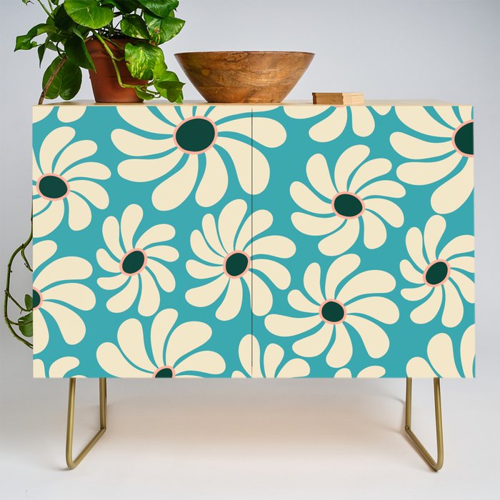 Retro Super Bloom - 70'S Vibe - Turquoise Credenza Gallery Image 1