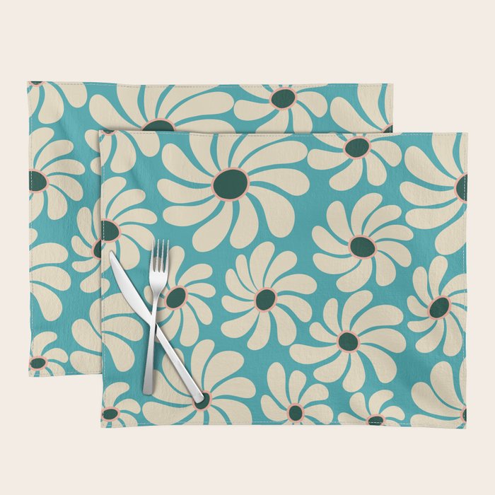 Retro Super Bloom - 70'S Vibe - Turquoise Placemat Gallery Image 1
