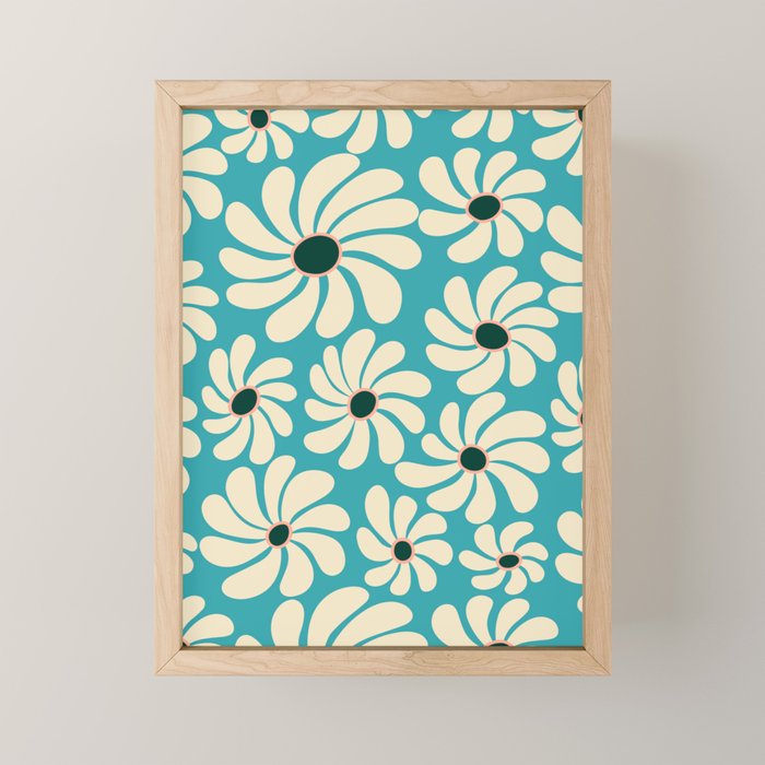 Retro Super Bloom - 70'S Vibe - Turquoise Mini Art Print Gallery Image 1