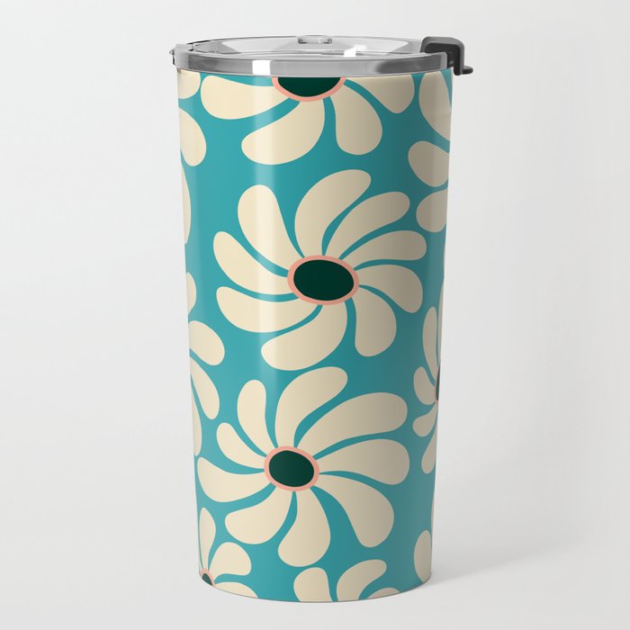 Retro Super Bloom - 70'S Vibe - Turquoise Travel Mug Gallery Image 2