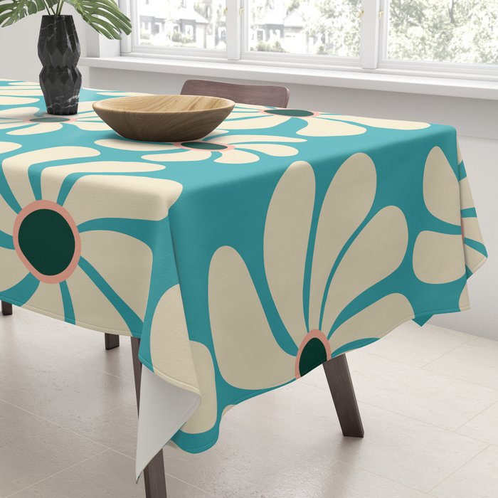 Retro Super Bloom - 70'S Vibe - Turquoise Tablecloth Gallery Image 3