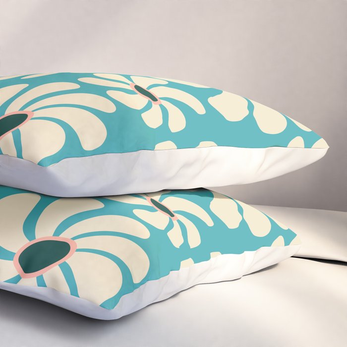 Retro Super Bloom - 70'S Vibe - Turquoise Pillow Sham Gallery Image 3