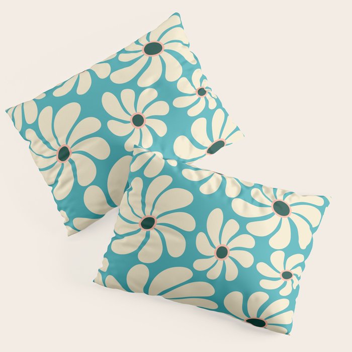 Retro Super Bloom - 70'S Vibe - Turquoise Pillow Sham Gallery Image 3