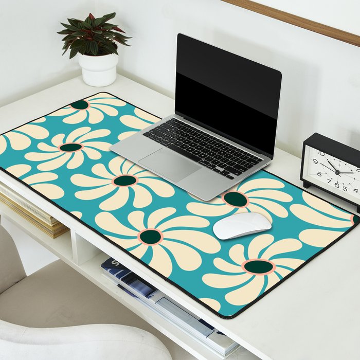 Retro Super Bloom - 70'S Vibe - Turquoise Desk Mat Gallery Image 2