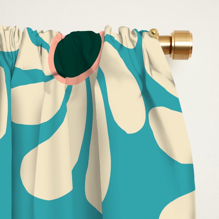 Retro Super Bloom - 70'S Vibe - Turquoise Window Curtain Gallery Image 2